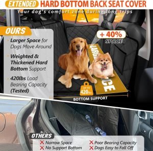 Back Seat Extender for Dogs-Large Space, Dog Car Seat Cover Hard Bottom Holds 420lbs, Sturdy Backseat Extender for Dogs,Upgraded Material Waterproof Pet Car Bed Dog Hammock for Car, SUV,Truck