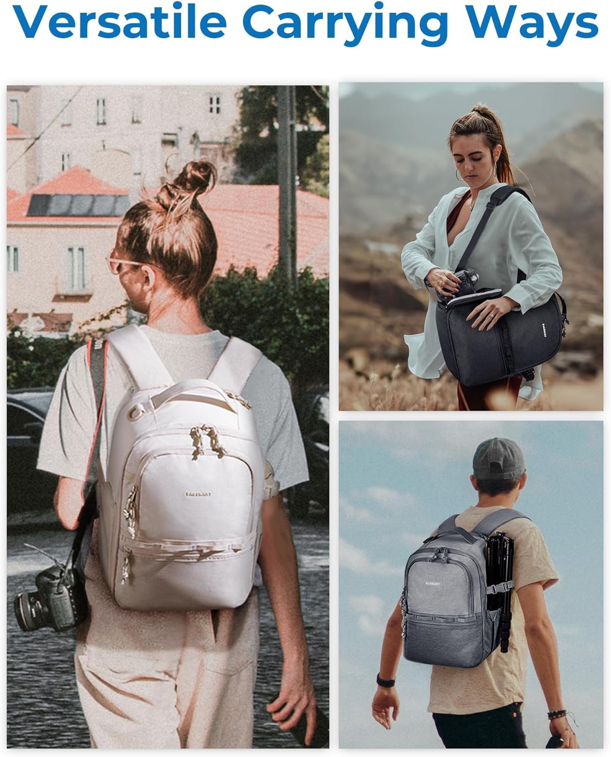 BAGSMART Camera Backpack, DSLR SLR Small Camera Bags for Photographers Compatible for Sony Canon Nikon, Shoulder Strap 2-in-1 Travel Backpack Fits 12.9" iPad, Beige - Image 7