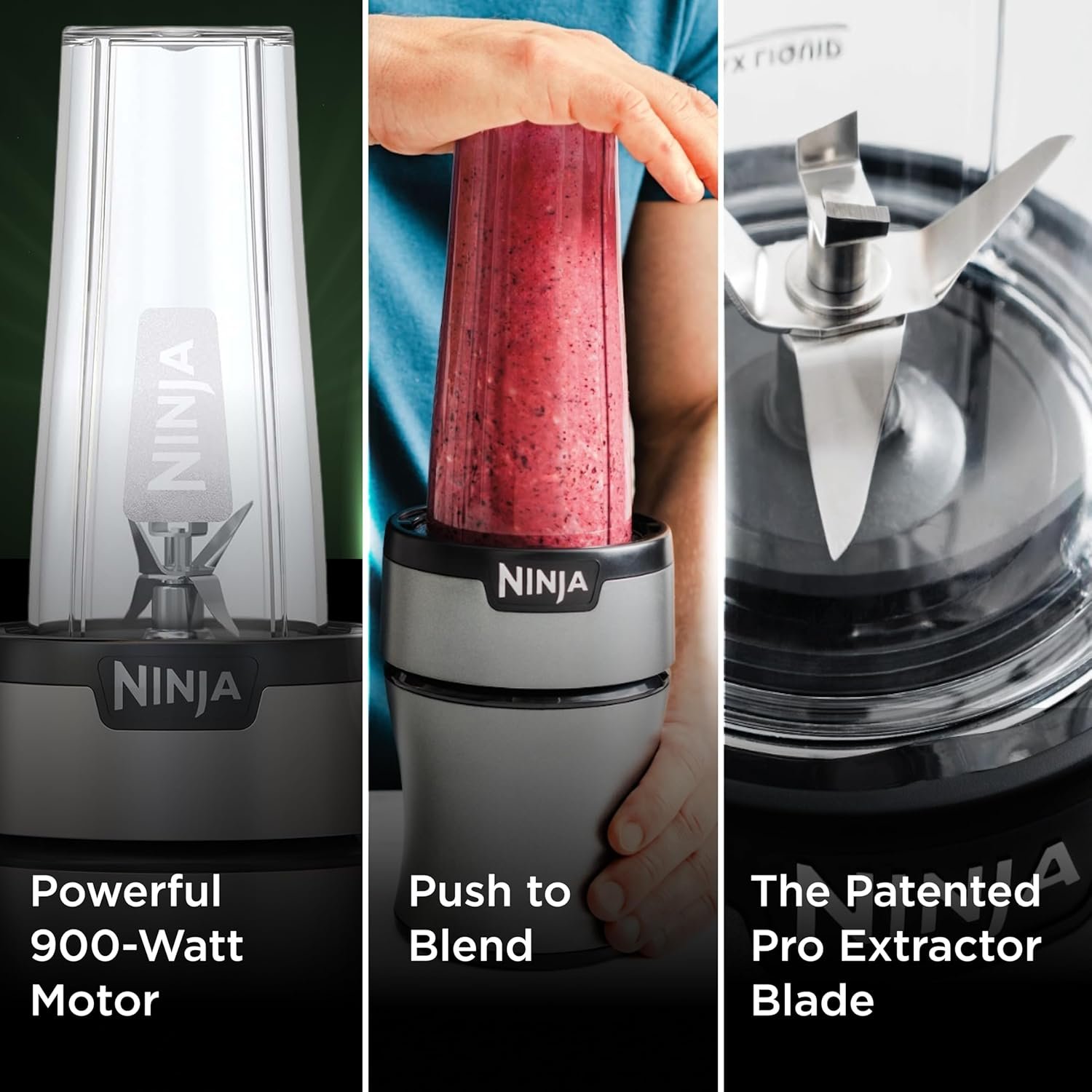 Ninja BN301 Nutri-Blender Plus Compact Personal Blender, 900-Peak-Watt Motor, Frozen Drinks, Smoothies, Sauces & More, (3) 20 oz. To-Go Cups, (2) Spout-Lids (1) Storage-Lid, Dishwasher Safe, Silver - Image 3