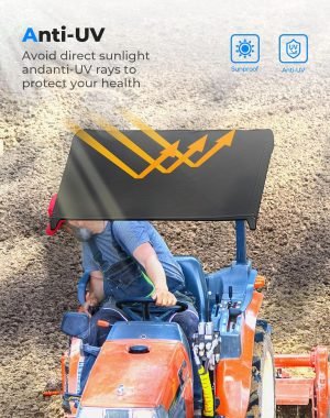 KEMIMOTO Tractor Canopy for ROPS, Tractor Sun Shade for Lawn Mower with 2″ x 2″ or 2″ x 3″ ROPS, Compatible with Kubota, John Deere, Cub Cadet, Adjustable Angle UV Rays Protection