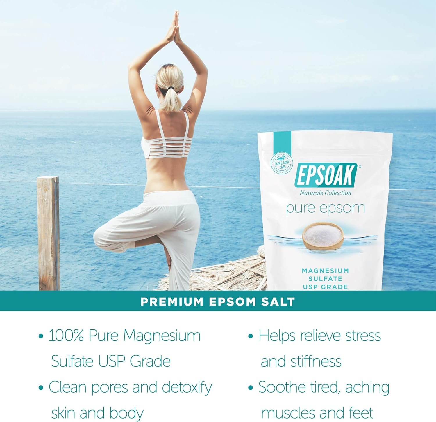 Epsoak Epsom Salt 38 lb. Magnesium Sulfate USP. (Qty. 2 x 19lb. Bags) Resealable Epsom Salt Bulk Bags Unscented, Made in The USA, Cruelty-Free Certified - Image 5