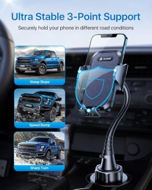 andobil Military-Grade Cup Phone Holder for Car/Truck, [2025 Enhanced] 13″ 360° Adj...
