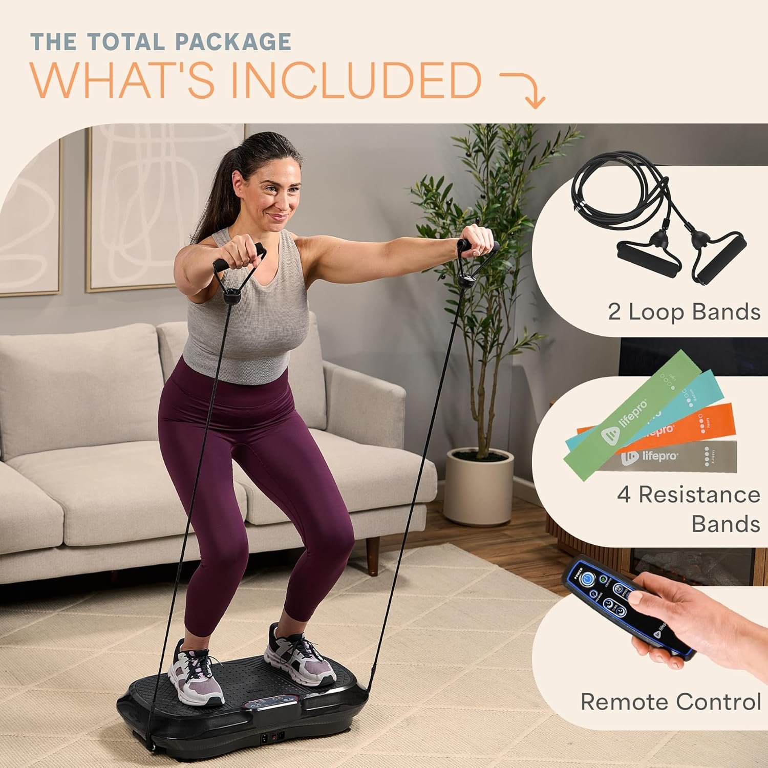 Lifepro Waver Vibration Plate Exercise Machine for Lymphatic Drainage, Muscle Activation, Full-Body Workout Vibrating Platform with Loop Bands, Fitness Equipment for Strength Toning & Fat Loss - Image 6
