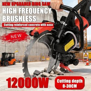 16″ Ring saw,12000w Concrete cutting saw | Electric Concrete Saw | Max 11.8″ Depth |Smart Water Pump | Wall Chaser Concrete Cutter-For Slotting Brick, Asphalt, Stone | Commercial Grade-2 Blades