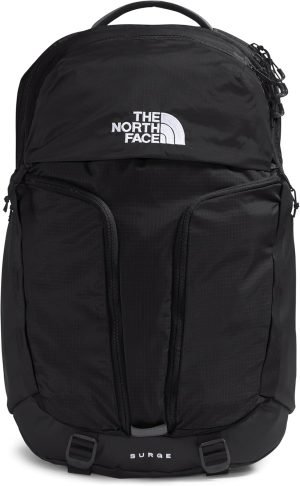 The North Face Surge Commuter Laptop Backpack | Daypack with Water Repellent Finish, 16″ Laptop Sleeve, Reflective Details, TNF Black/TNF Black-NPF, One Size