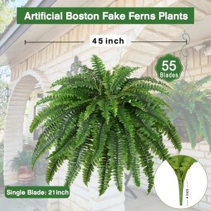 Artificial Boston Fern Bush- Set of 2 Large Artificial Ferns for Outdoors, 45Inch Large Fa...