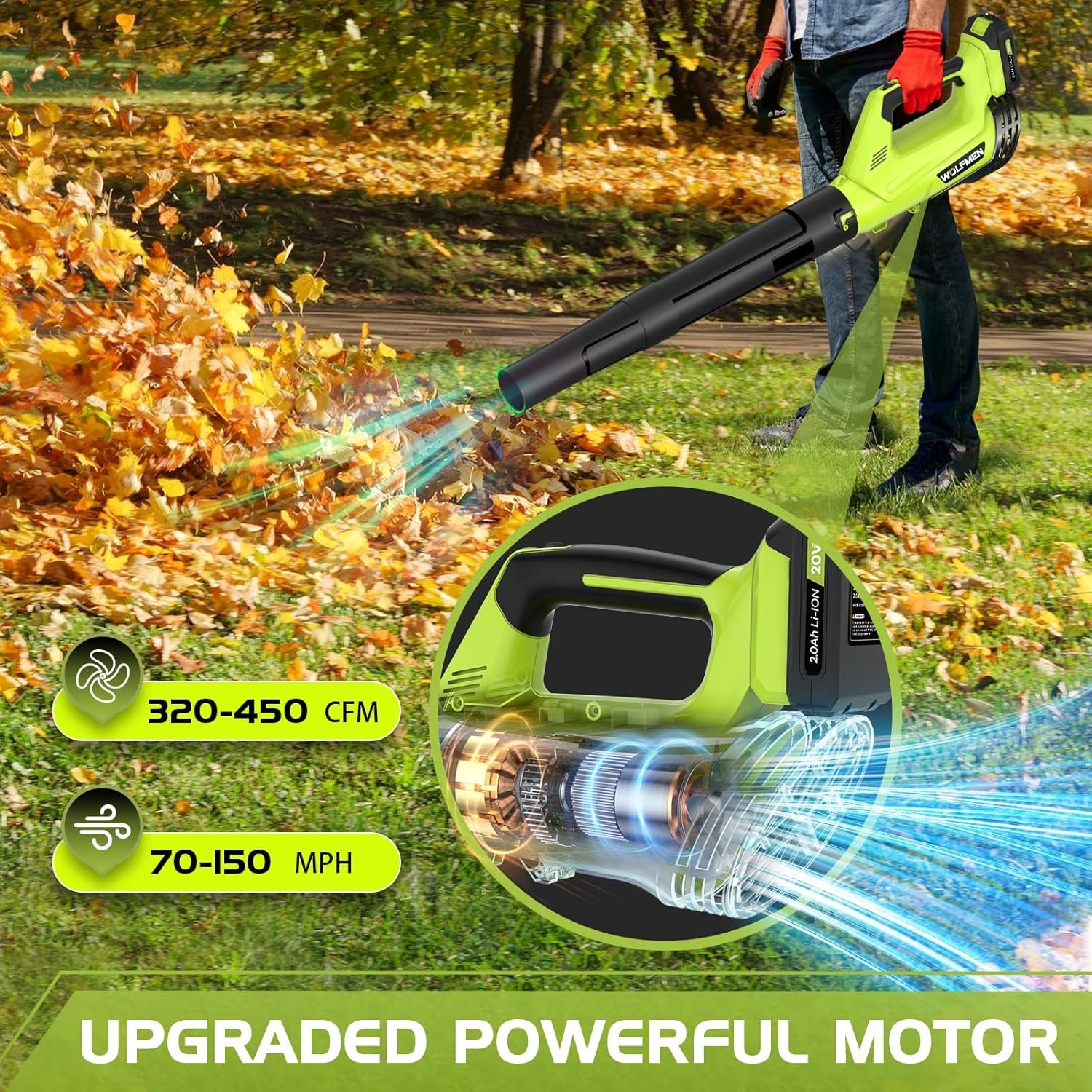 Leaf Blower, Electric Cordless Leaf Blower with 2 Batteries and Charger, 2 Speed Mode, Lightweight Cordless Blower for Blowing Leaves, Patio Cleaning, Blowers for Lawn Care and Dust - Image 5