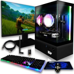 SAAV X1 Prebuilt Gaming PC Bundle with Monitor 22in, Intel 3.7GHz, 16GB RAM, AMD Radeon RX 560 GDDR5, 512GB NVME, WiFi6, Windows 11, Mouse Keyboard, Gaming PC Setup, PC Gaming Computer Desktop