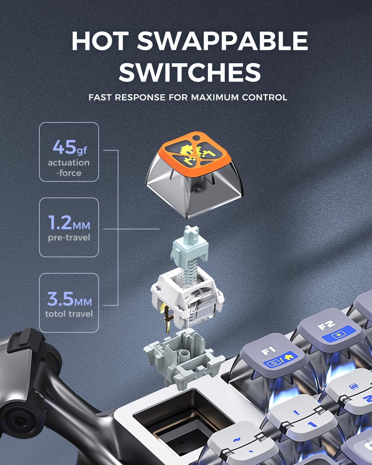 GravaStar Mercury K1 Pro Wireless Mechanical Gaming Keyboard, 75% Layout RGB Custom Keyboard, Hot-Swappable Linear Switches – Aluminum Alloy, Interstellar Silver Brushed Metal Look - Image 4