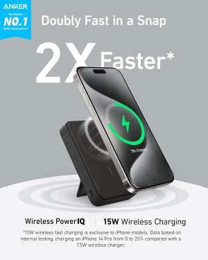 Anker MagGo Power Bank, Qi2 Certified 15W Ultra Fast MagSafe Compatible Mobile Charger, 10,000mAh Battery with Smart Display & Foldable Stand, for iPhone 17/16/15/14, Includes USB-C Cable