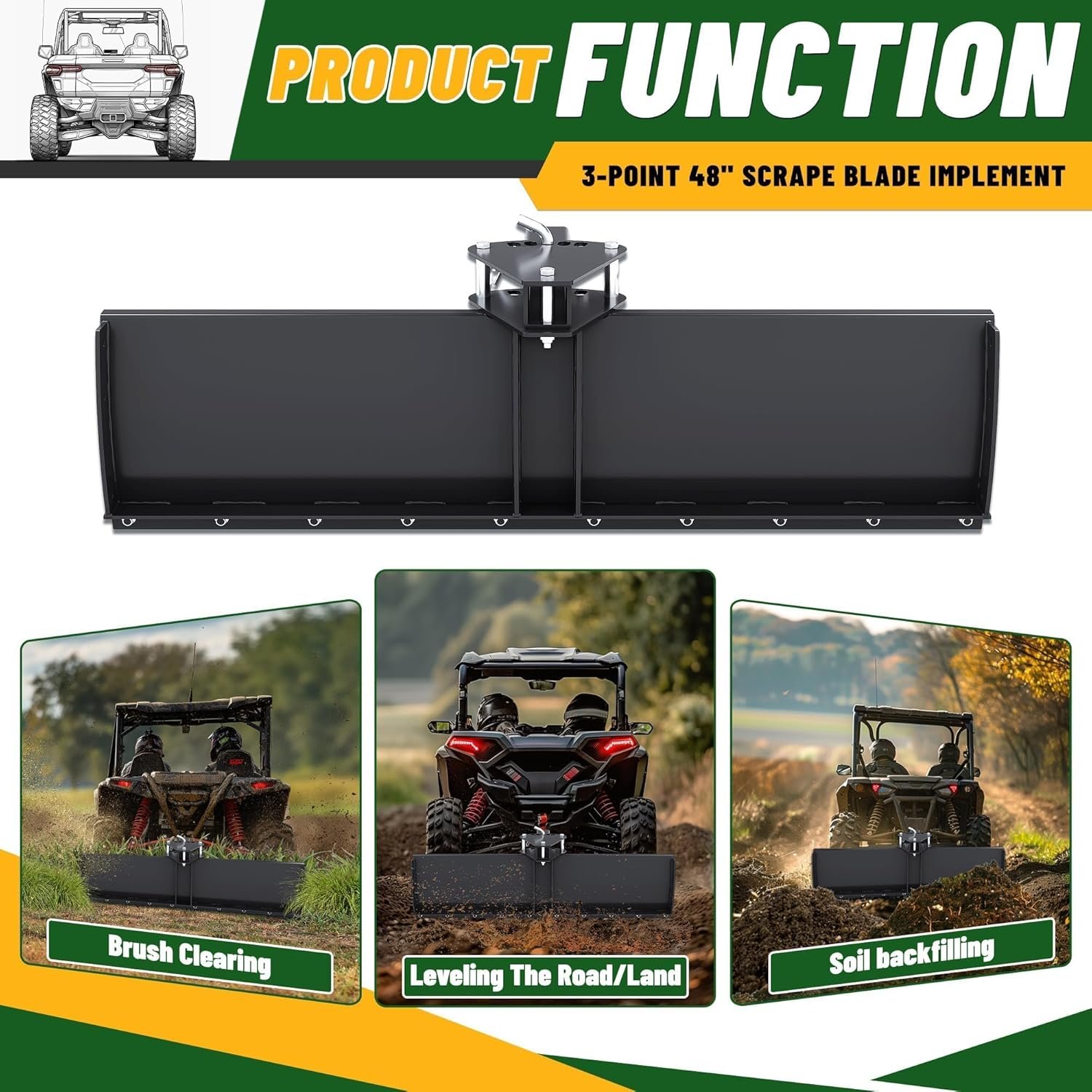 ECOTRIC 3-Point 48" Scrape Blade Implement 2 Inch Receiver ATV UTV Lawn Garden Tractors w/5 Adjustable Angles Rear Tow Grading Blade Attachment - Image 4