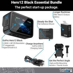 GoPro Hero12 Black E-Commerce Package – Waterproof Action Camera with 5.3K60 Ultra HD Video, 27MP Photos, HDR, 1/1.9″ Image Sensor, Live Streaming, Webcam, Stabilization