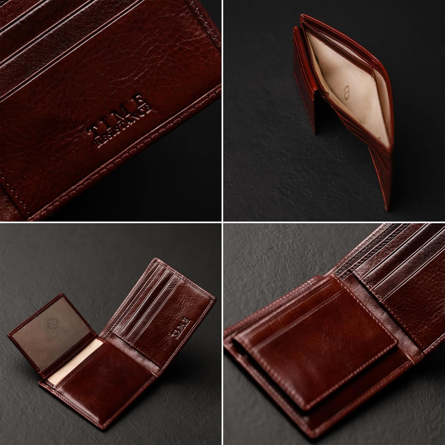 Time Resistance Leather Wallet – Italian Handmade Minimalist Design Wallet - Billfold Credit Card and Cash Holder (Brown) - Image 5