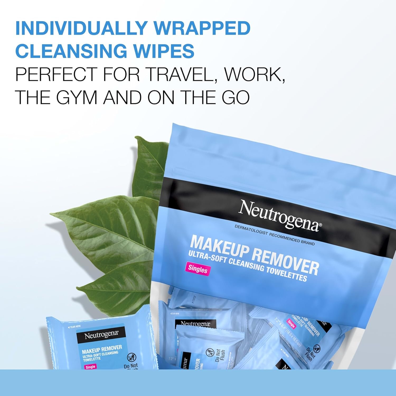 Neutrogena Makeup Remover Wipes Singles, Individually Wrapped, Daily Facial Cleanser Towelettes, Gently Removes Oil & Makeup, Alcohol-Free, 20 ct - Image 2