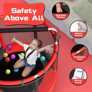 55″ Trampoline for Kids with Enclosure, 440lbs Capacity Indoor & Outdoor Toddler Trampoline with Adjustable Gymnastics Bar & Toys, for Boys & Girls