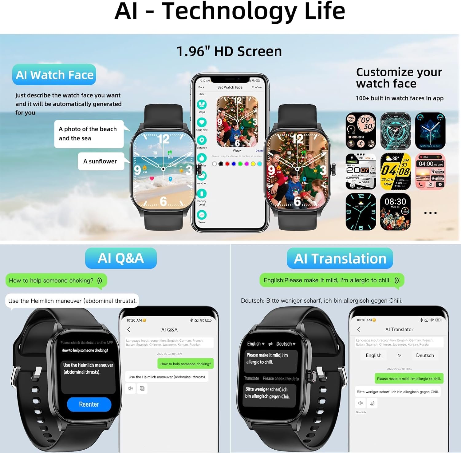 Smart Watch with AI (Built-in GPS + Map), 1.96" HD Fitness Tracker for Men Women, 100+ Sports Modes, Call/Reply/Notification, 24/7 Heart Rate & Sleep Monitor, Waterproof Smartwatch for Android iPhone - Image 2