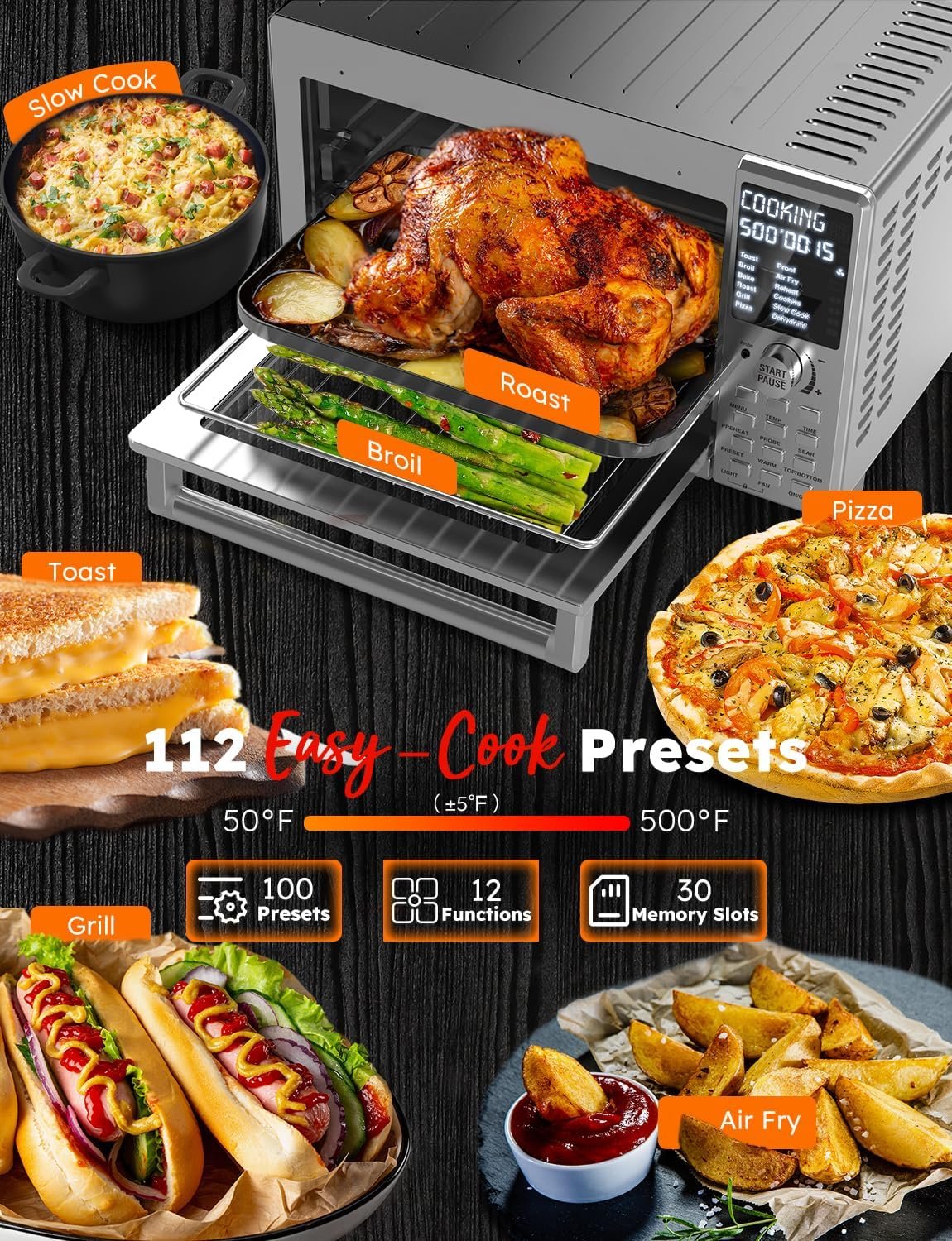 Nuwave Bravo XL Pro Air Fryer Toaster Oven with Grill Combo, 2025 New Ultra-Fast Convection System, 35% Crispier, 2X More Even, 142 Presets, 50-500F, Smarter Probe, PFAS Free, 30QT, Stainless Steel - Image 2