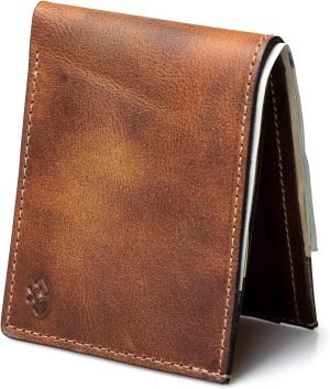 Main Street Forge Bifold Leather Wallet For Men | Made in USA | Mens Bifold Wallets | American Made | Tobacco Snakebite Brown