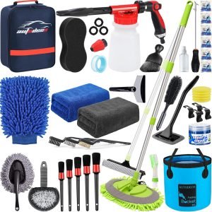AUTODECO 42Pcs Car Wash Detailing Kit Cleaning Kits with Foam Gun Sprayer Wash Brush with ...
