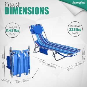 SunnyFeel Beach Lounge Chair, Backpack Reclining Beach Chairs Lay Flat, Face Down Tanning Chair, Folding Camping Chairs Portable Camp Cot with Backpack Straps for Outdoor/Picnic/Lawn