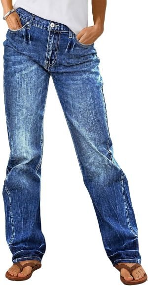 Flamingals Straight Leg Boyfriend Jeans for Women Trendy Mid Rise Wash Stretchy Casual Baggy Jeans
