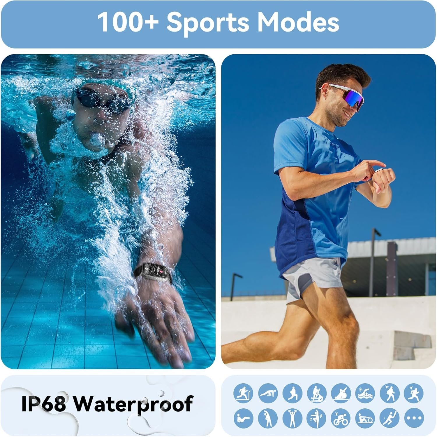 Smart Watch for Women Men, 1.85" HD Dynamic Dial Smartwatch for Android & iPhone with Answer/Make Call, Fitness Tracker with 110+ Sport Modes, Heart Rate/SpO2/Sleep Monitor, IP68 Waterproof (2 Bands) - Image 7