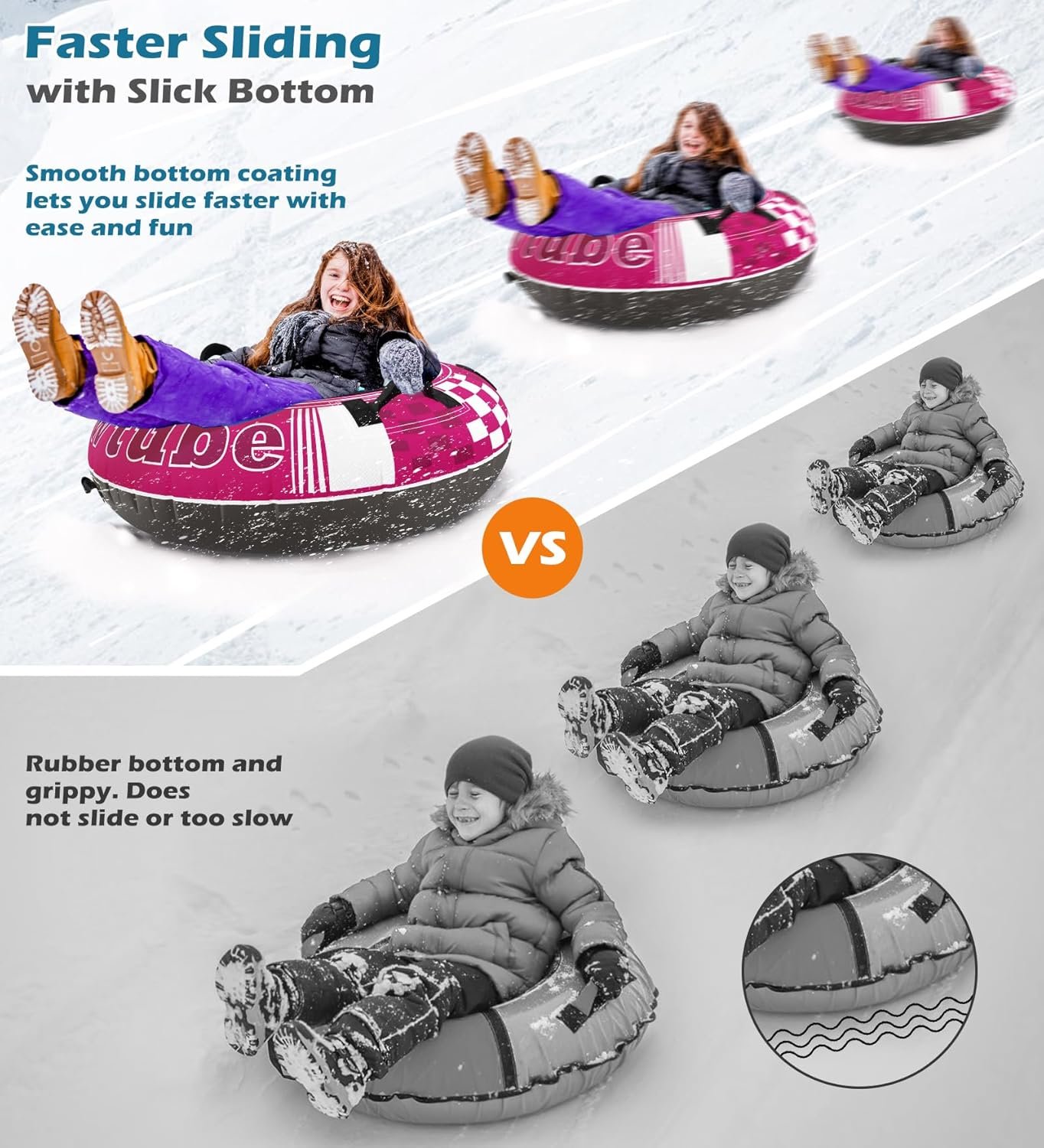 Jasonwell Inflatable Snow Tube Sled - Heavy Duty Snow Tubes for Sledding with Premium Canvas Cover for Kids Adults Snow Toy Fun Winter Outdoor Toys Christmas Birthday Gift for Boys Girls Children - Image 4