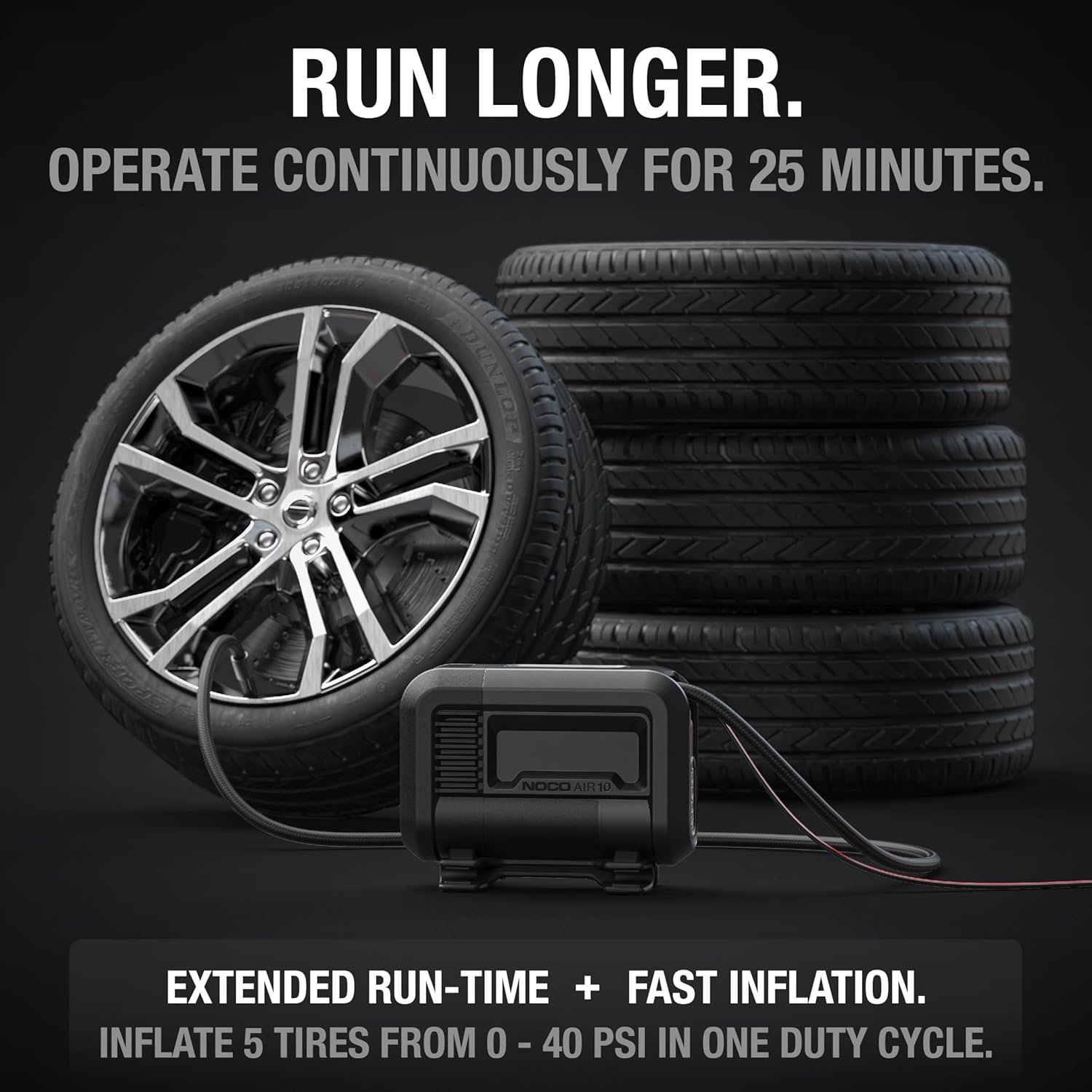 NOCO AIR10: UltraFast 10A Tire Inflator - 12V Portable Air Compressor Pump – 36 SLPM Airflow Inflates 0–40 PSI in 3.8 Minutes – Digital Gauge + Auto-Shutoff - Image 4