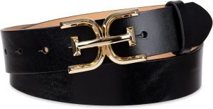 Sam Edelman Women’s Casual Double-E Logo Plaque Buckle Leather Belt for Jeans and Trousers