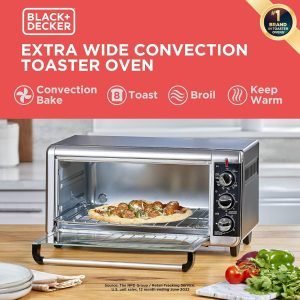 BLACK+DECKER 8-Slice Extra Wide Convection Toaster Oven, Fits 9″x13″ Oven Pans...