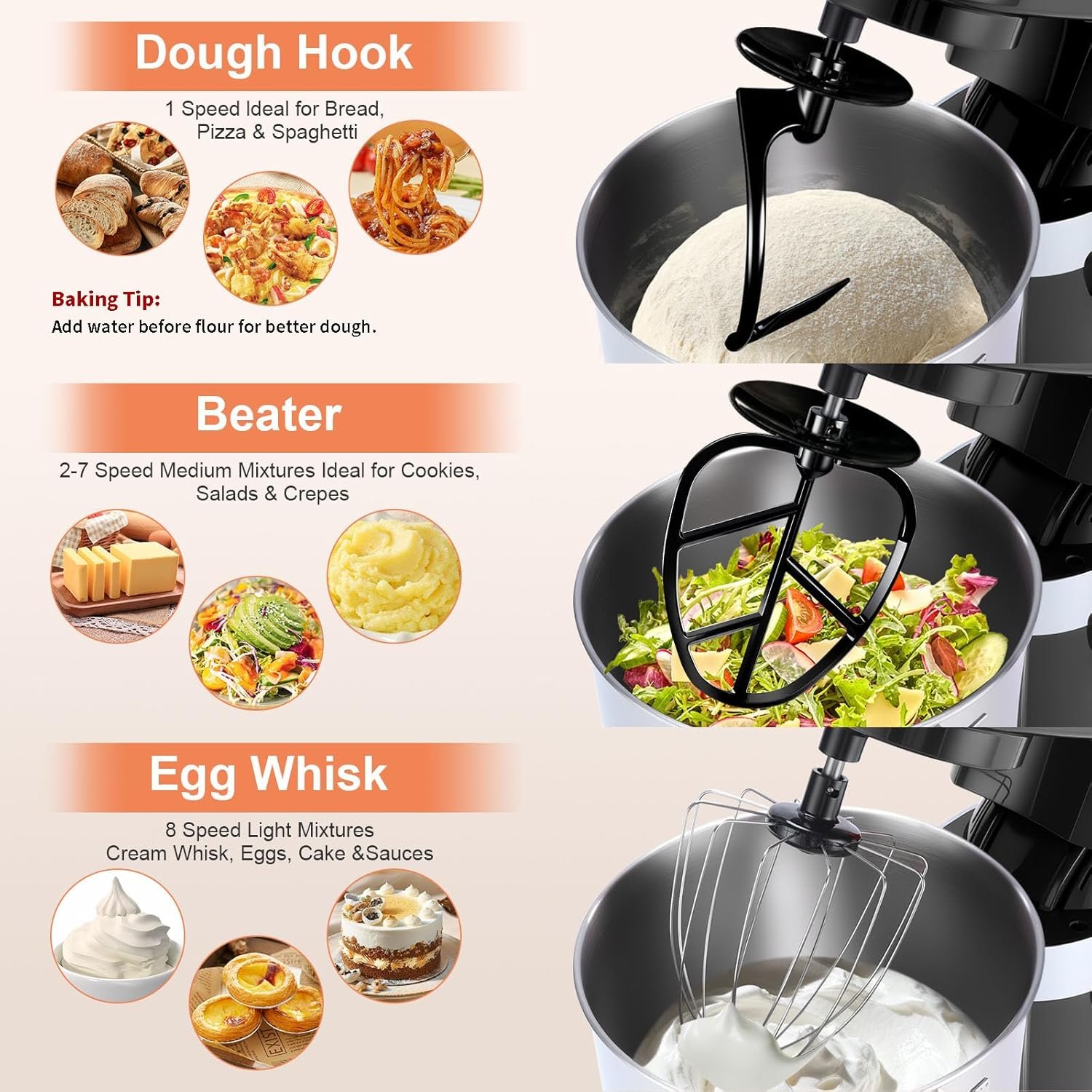 Aifeel 10.5 QT Stand Mixer,900W Electric Food Dough Mixer,Large Capacity Tilt-Head Kitchen Electric Mixer with Dough Hook,Beater,Whisk & Splash Guard,Dishwasher-Safe Attachments for Baking(Black) - Image 3