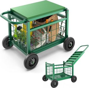 FLINTER Rolling Garden Work Seat with Wheels, Upgraded Heavy Duty Gardenning Cart with Seat – Garden Rolling Stools with Wheels for Seniors, Lawn, Patio & Backyard Gardening, Green
