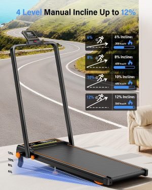 Walking Pad with 12% Incline & Dual LED Display, 3.5HP Foldable Walking Pad Treadmill, 4 in 1 Walking Pad with Handle Bar, Portable Treadmills for Home 350LBS, 4 Adjustable Incline, RGB Light