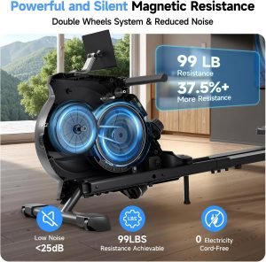 Rowing Machine for Home, 350 LB Capacity, 16-Level Silent Resistance, Magnetic Rowing Machines for Home Foldable, Full-Body Workout Compact Rowing Machine for Cardio & Strength with APP Support