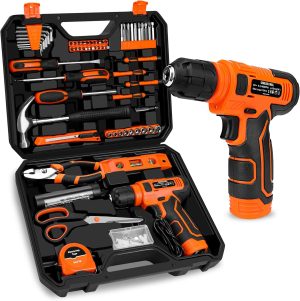 139-Piece Tool Set – Tool Kit with 8V Cordless Drill Driver in ToolBox Storage Case, General Household Drill Set for Home Repairs, Handyman, DIY Projects