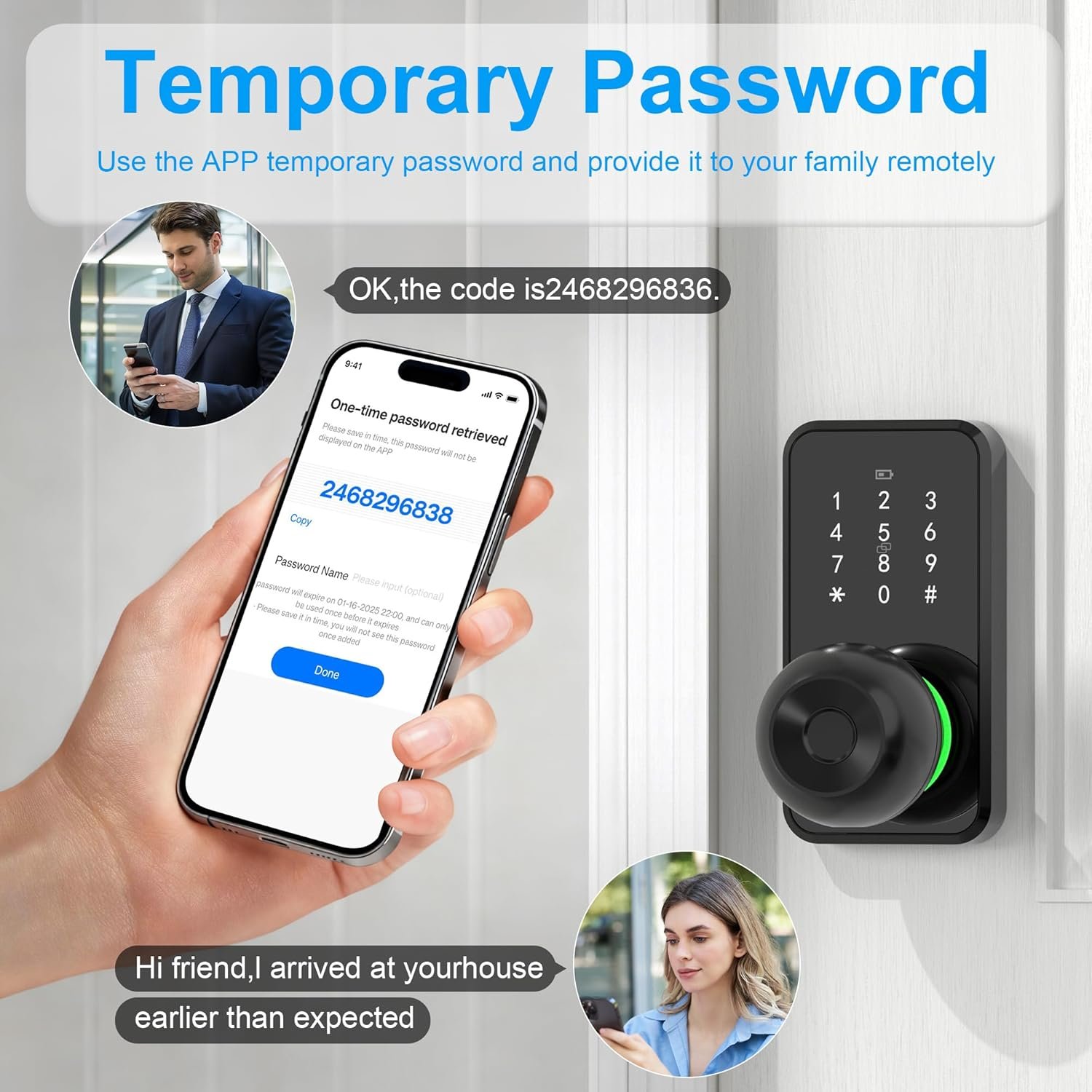 Smart Door Lock with Knob, LinkThai Keyless Entry Fingerprint Lock with Touchscreen Keypad, Electronic Knob Digital Lock for Front Door, Easy Installation - Image 6