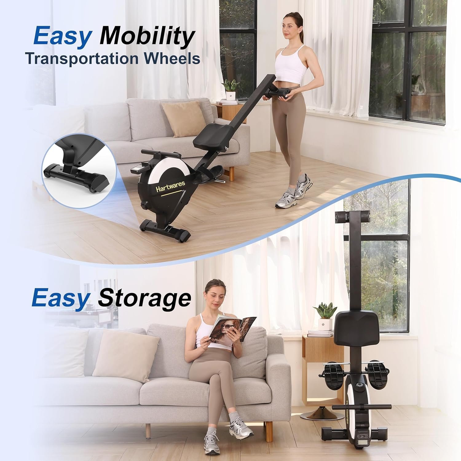 Rowing Machines for Home,Hartwares Magnetic Rowing Machine with 77lbs High Resistance Rowing Machine,16 Levels of Quiet Resistance,Rower Machine for Home Row Machine,App Compatible,LCD Monitor - Image 6
