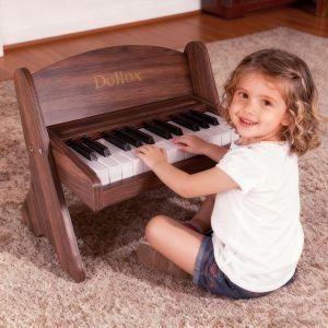 Dollox Kids Piano Digital Keyboard, 25-Key Wooden Electric Keyboard Toys for Toddlers, Baby Musical Instrument for Beginners, Mini Music Birthday Gift for 3-7 Year Old Boys and Girls