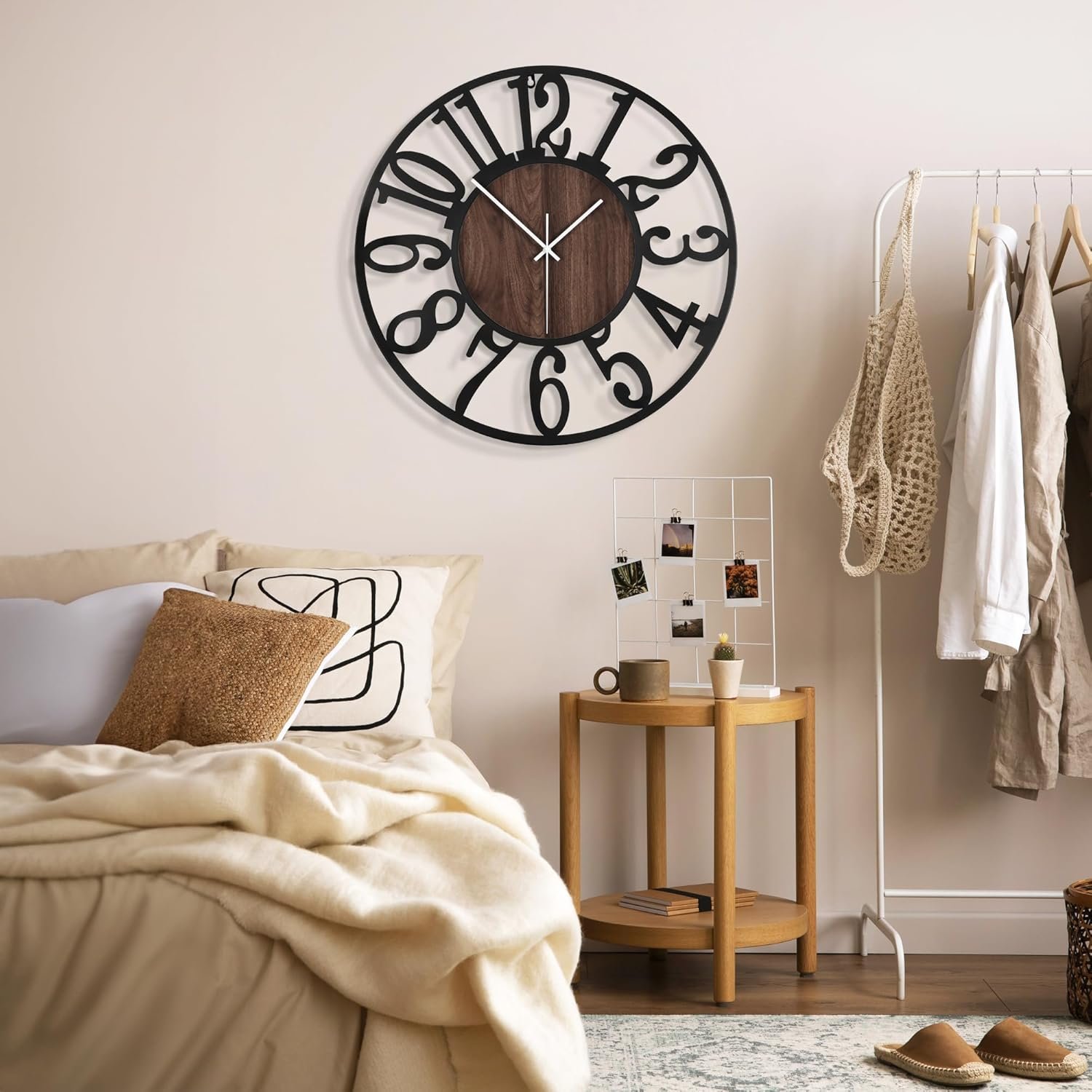 1st owned Large Wall Clock for Living Room Decor- 24" Decorative Antique Silent Non Ticking,Battery Operated,Black Metal,Wood Clocks for Farmhouse,Dining Room,Bedroom,Kitchen - Arabic Numerals - Image 8