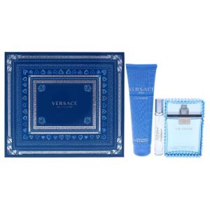 Versace Man Eau Fraiche by Versace for Men – 3 Pc Gift Set 3.4oz EDT Spray, 10ml EDT Spray, 5oz Bath and Shower Gel