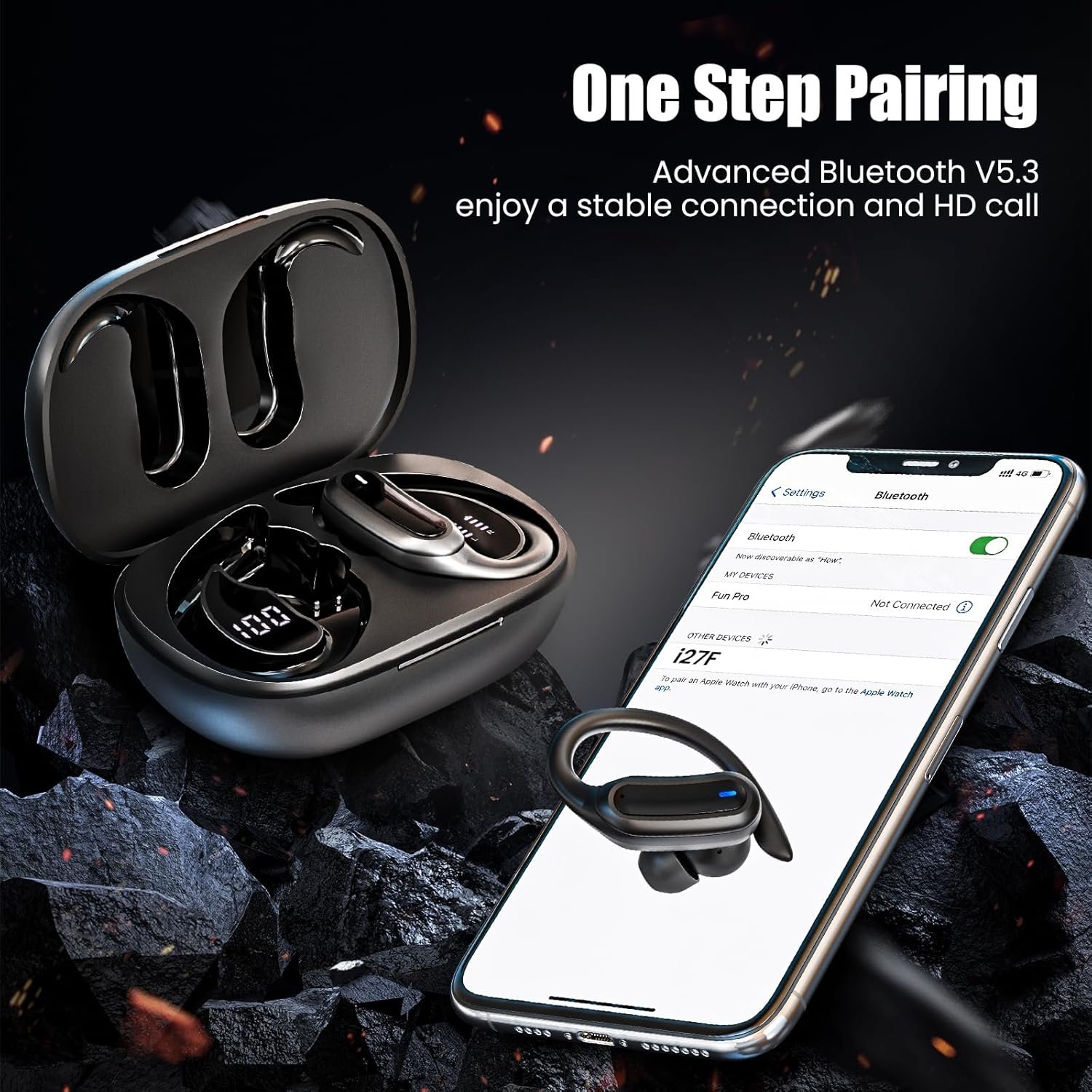 Wireless Earbuds, Bluetooth 5.4 Headphones, True Wireless Stereo Earphones with Noise Cancelling Mic, IPX7 Waterproof, Comfort Fit and Fast Charging Ear Buds (Black) - Image 5
