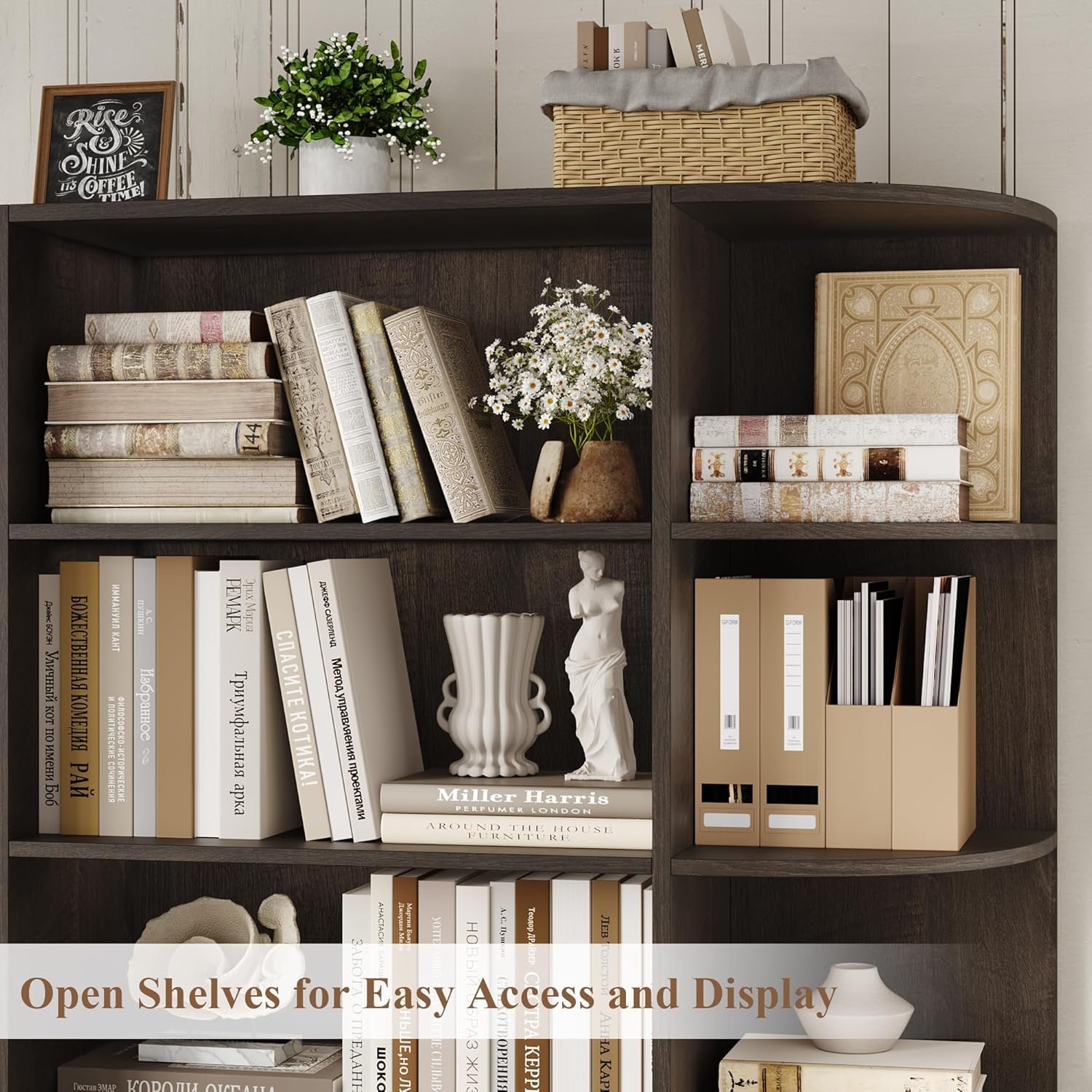 HOSTACK 75" Tall Book Shelf and Bookcase, 6 Tier Bookshelf with Storage, 47" Wide Bookcase with Doors, Freestanding Wood Display Shelves with Book Storage Cabinet for Home Office, Dark Brown - Image 7