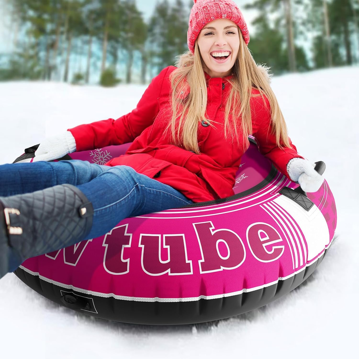 Jasonwell Inflatable Snow Tube Sled - Heavy Duty Snow Tubes for Sledding with Premium Canvas Cover for Kids Adults Snow Toy Fun Winter Outdoor Toys Christmas Birthday Gift for Boys Girls Children - Image 7