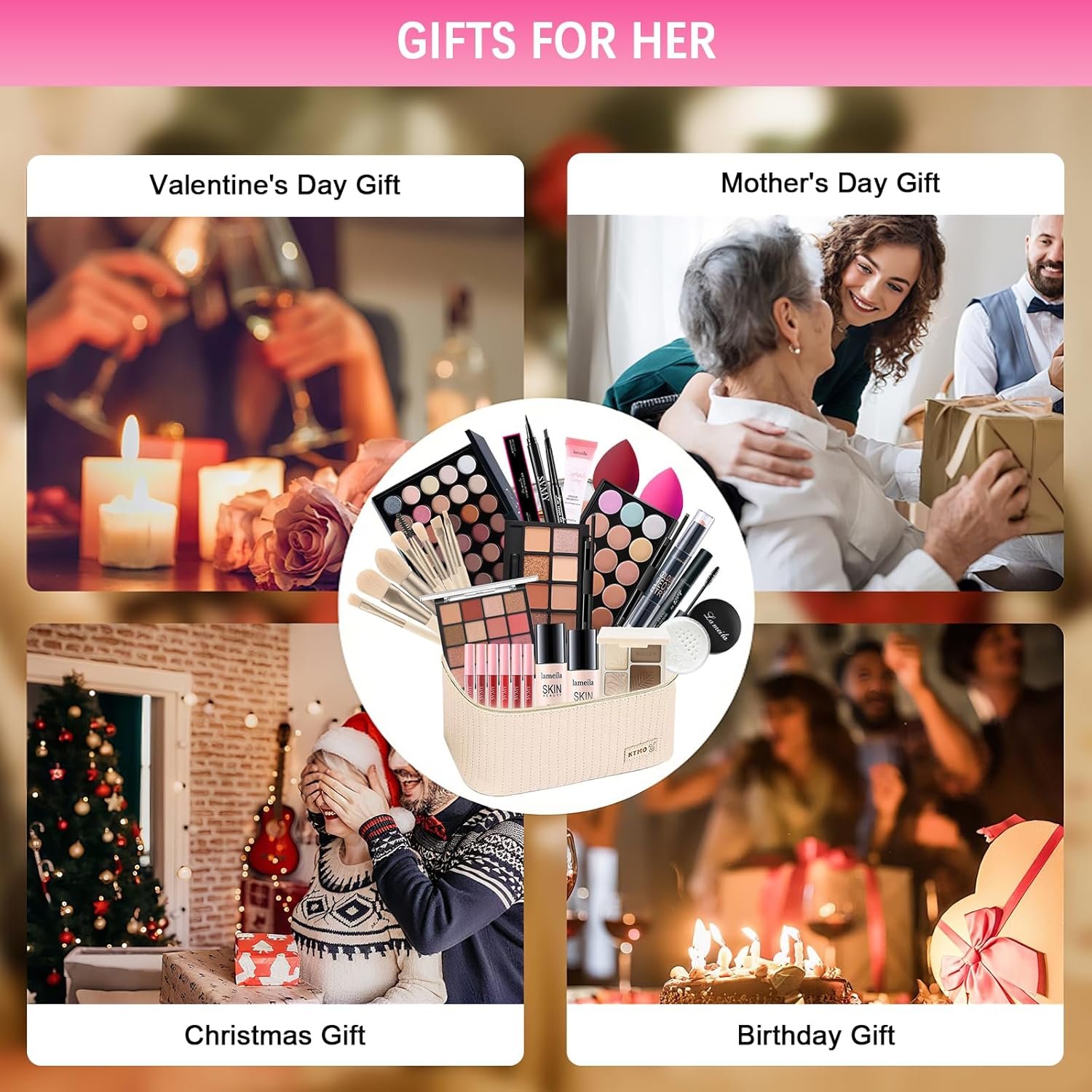 All in One Makeup Kit for Women Full Kit, Makeup Gift Sets for Women Teens Girls, Makeup Essential Bundle Includes Eyeshadow Palette Foundation Eyeliner Contour Stick Lip Gloss Cosmetic Brush Set - Image 6