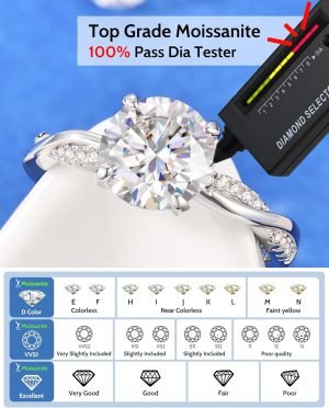 Moissanite Engagement Rings For Women Promise Rings For Her 925 Sterling Silver Rings for Women Twisted Vine Rope D Color VVS1 1CT 2CT 18K Gold Plated Size 4.5-11