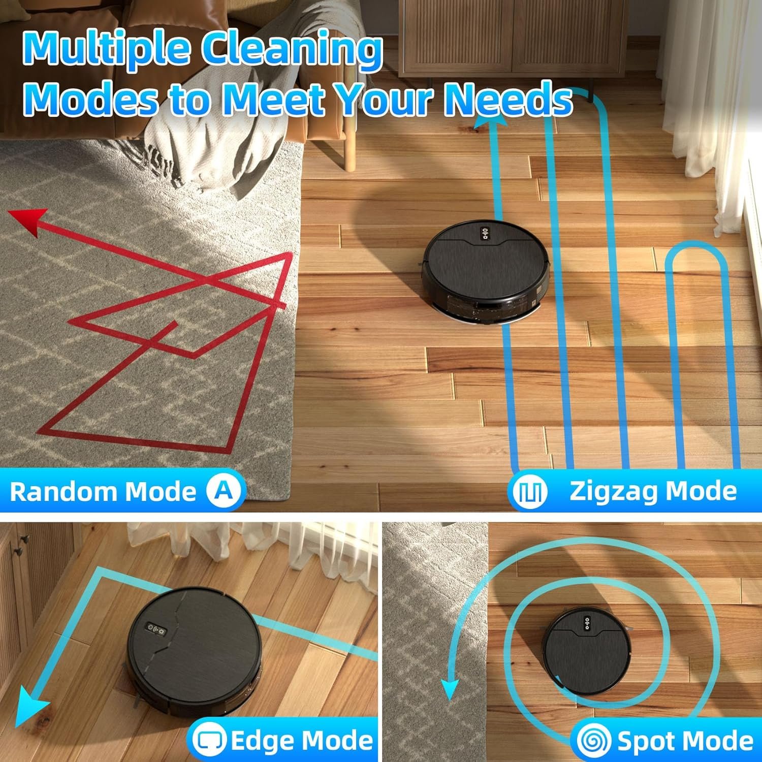 Robot Vacuum and Mop Combo, Robot Vacuum Cleaner, 6 Cleaning Modes, Large Capacity Water Tank Dustbin, Self-Charging, WiFi/App/Alexa, Ideal for Hard Floor, Carpet, Pet Hair - Image 3