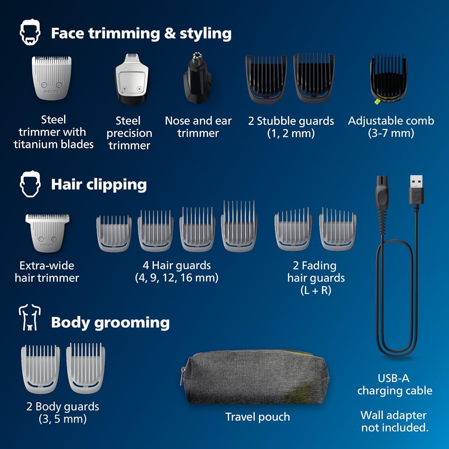Norelco Philips Multigroom 5000 Series, All-in-One Trimmer, Beard Trimmer and Hair Clipper, 18-Piece Men's Grooming Kit for Beard, Face, Nose, Ear, Body, with Titanium Blades, Travel Pouch, MG5970/49 - Image 2