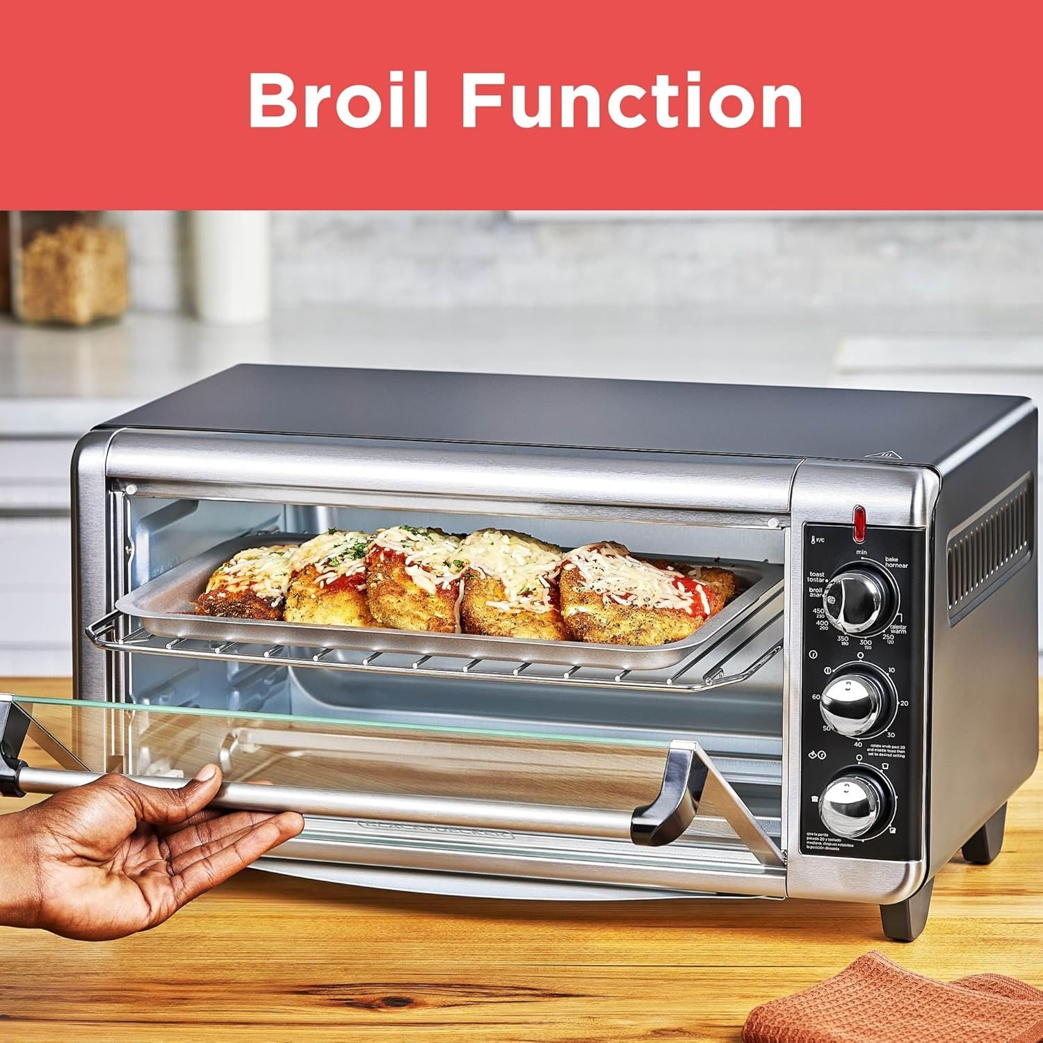 BLACK+DECKER 8-Slice Extra Wide Convection Toaster Oven, Fits 9"x13" Oven Pans and 12" Pizza, Bake, Toast, Broil, and Keep Warm Functions, Countertop Compact Design with Stainless Steel Finish - Image 6