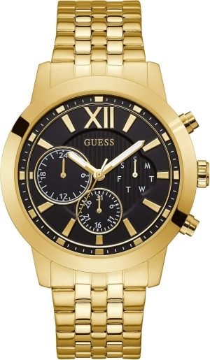 GUESS Women’s Gold-Tone + Black Multifunction Steel Bracelet Watch
