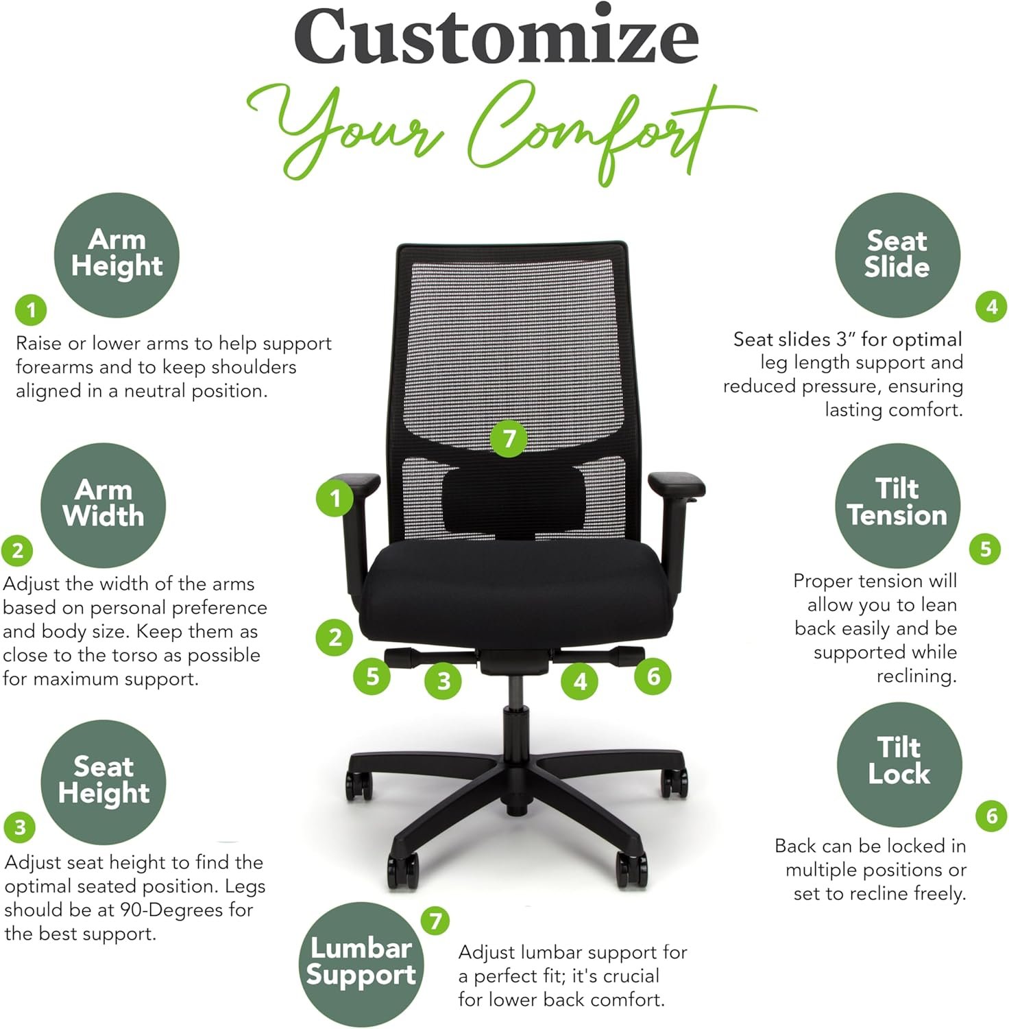 HON Ignition 2.0 Mid Back Task Chair, Advanced Synchro-Tilt Control, Office Chair with Lumbar Support, Height and Width Adjustable Arms, Black Frame, Black - Image 5